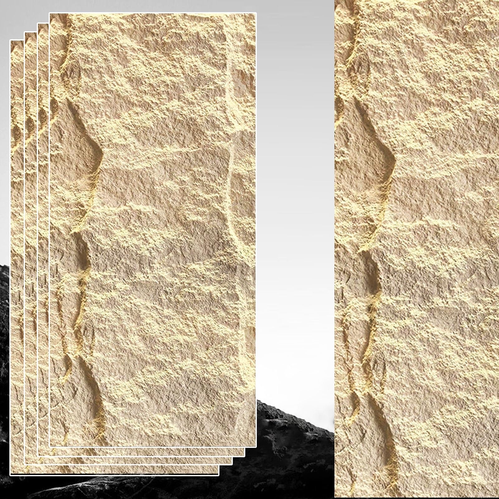 Paneles de pared de piedra 3D para decoración interior y exterior, revestimiento moderno de imitación de piedra y paneles de pared de roca al aire libre