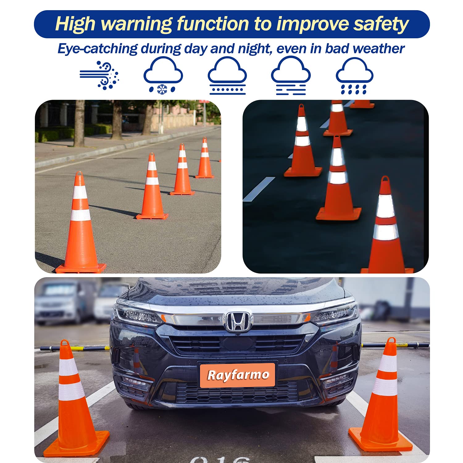 Rayfarmo 28 Inch Traffic Safety Cones,12 Pack Orange PVC Road Parking ...