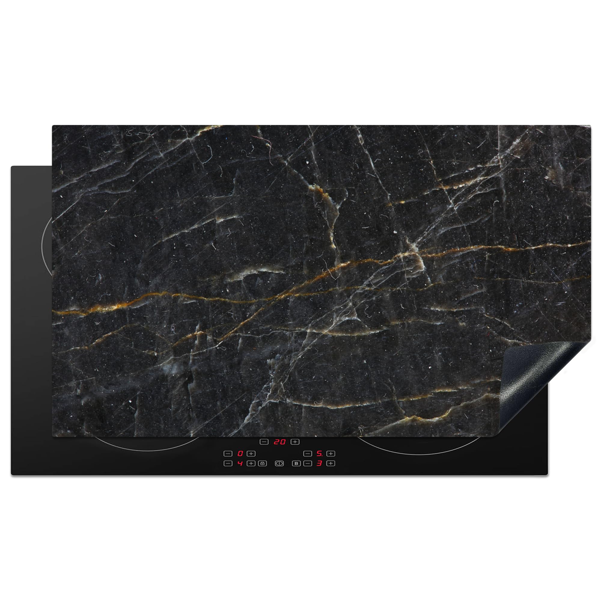KitchenYeah© Induction Hob Cover Protector Mat 20.5"x35.4" / 90x52 cm Kitchen Universal Ceramic Covers for Electric Cookers Vinyl Marble - Black - Gold - Grey - Marble Texture