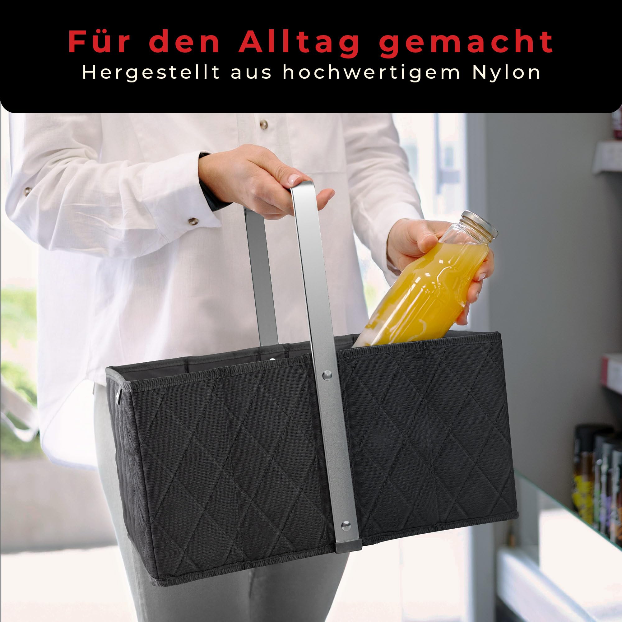 achilles Einkaufskorb Edge - praktischer Tragekorb zum Einkaufen - klappbare Einkaufsbox mit Alu-Griff - platzsparender Korb für den Auto Kofferraum - schwarz