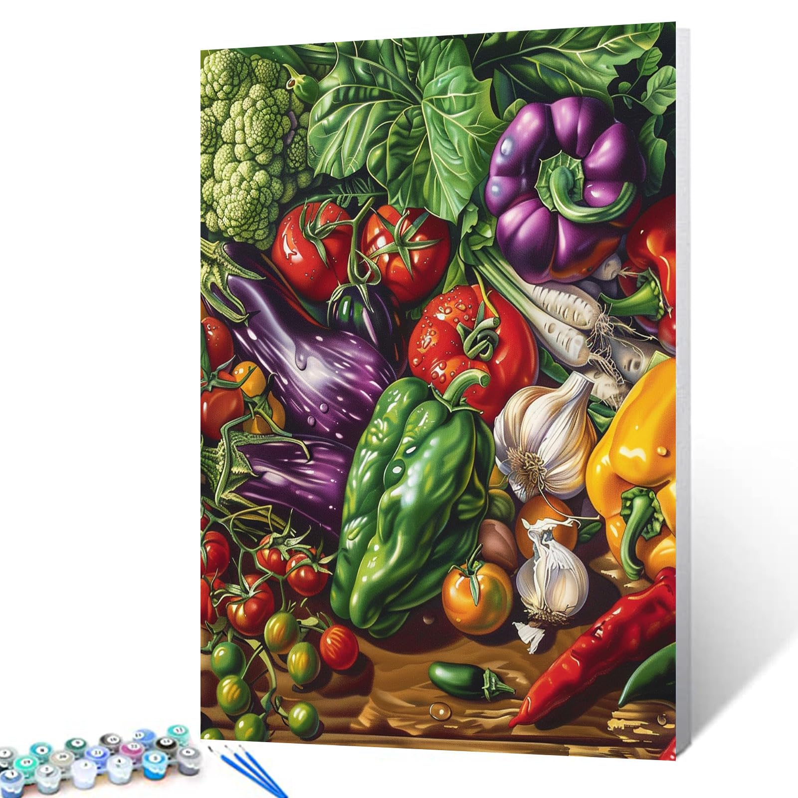 Colorful Vegetable Digital Paint by Numbers Kits 16x20 inch Fruit Tomato DIY Oil Painting for Kids, Adults Beginner Chili Peppers and Condiments