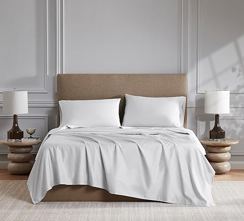 Linen Closet Juego de sábanas de satén de algodón de 1200 hilos, 4 piezas, tamaño Queen, color gris claro