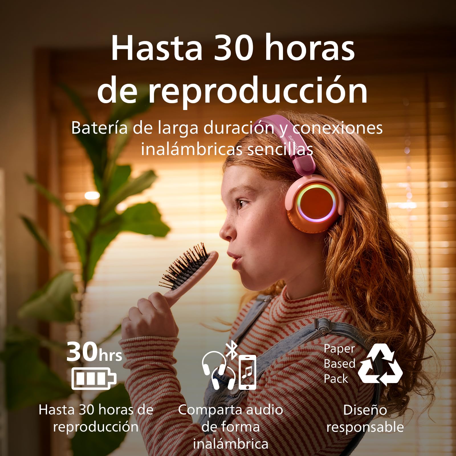 Philips TAK4200MP 4200 Series Auriculares Infantiles inalámbricos on Ear Plegables, limitación de Volumen con 45 Horas de reproducción, Audio compartido, Cable USB-C Incluido - Violeta Magenta