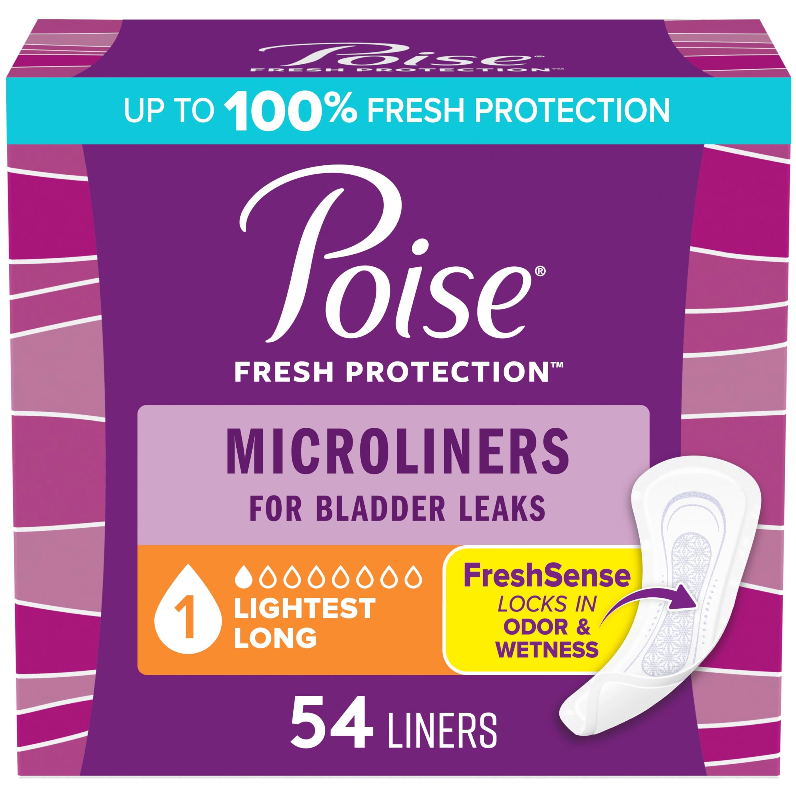 PoiseDaily Microliners, Incontinence Panty Liners for Bladder Leaks, 1 Drop Lightest Absorbency, Regular, 54 Count of Pantiliners