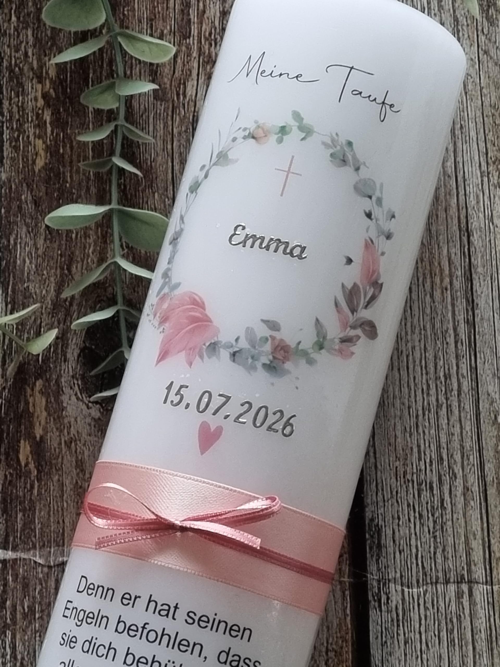 Candela di eucalipto, 25 x 7 cm, personalizzabile con nome e data del matrimonio, regalo di nozze