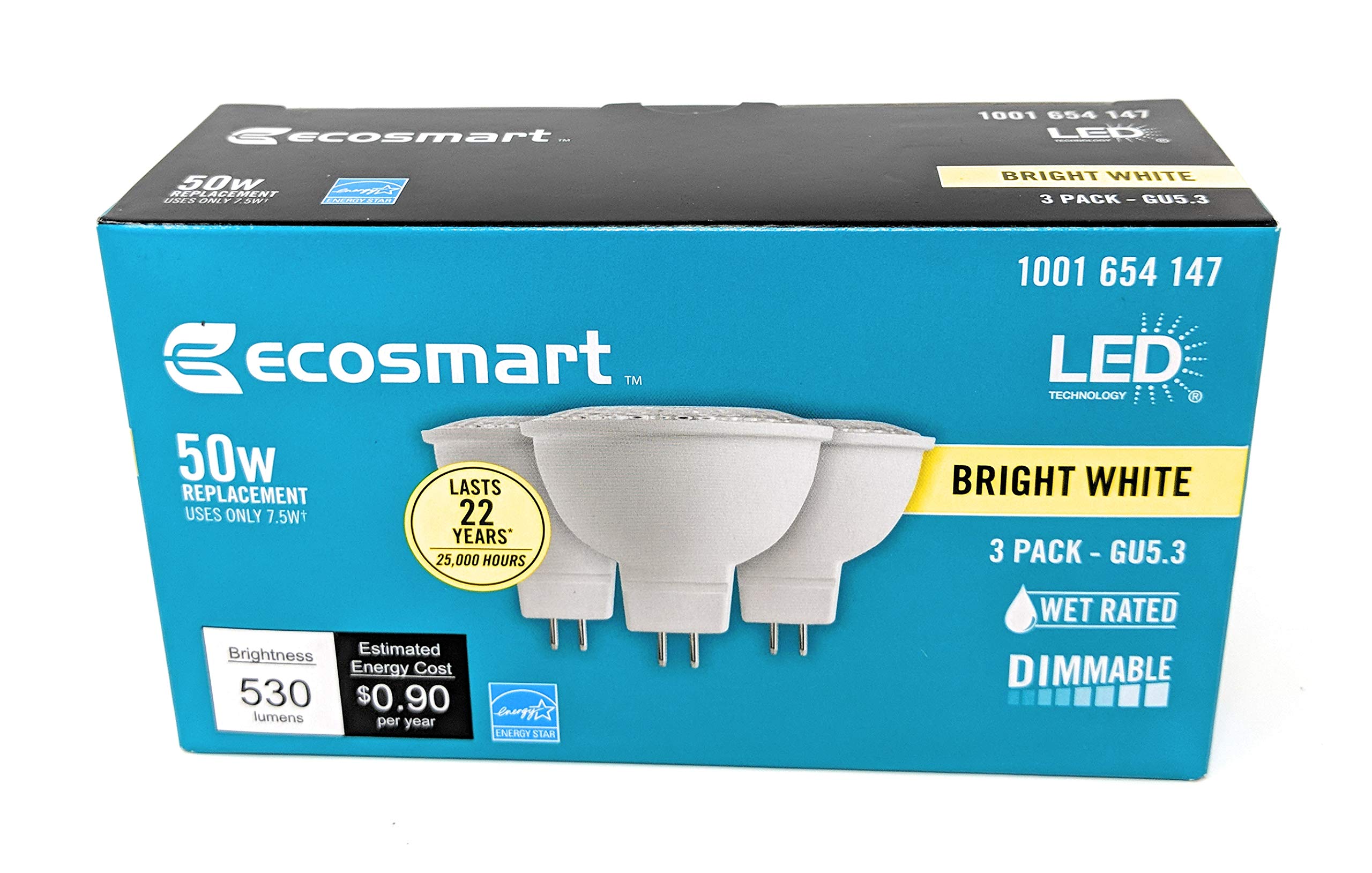 EcosmartEcosmart 50W Equivalent Bright White Mr16 Gu5.3 Dimmable Led Light Bulb (3-Pack)
