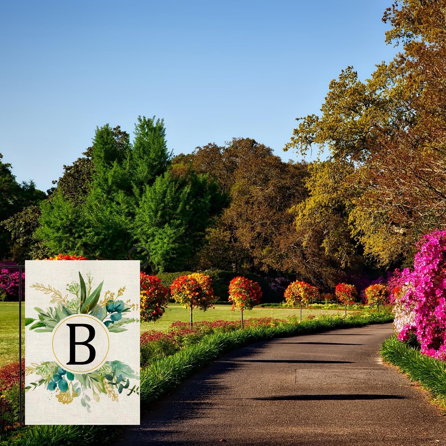 Monogram Garden Flag For Outside, Monogram Letter B Garden Flags 12x18 Double Sided Floral Spring Garden Flags Family Last Name Initial Small Burlap Flag For Yard And Garden Decor (B) - Image 5