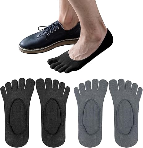 Calcetines de Dedos para Hombre 2 Pares de Algodón, Invisibles y Antideslizantes para Mochilas y Zapatos de Deporte
