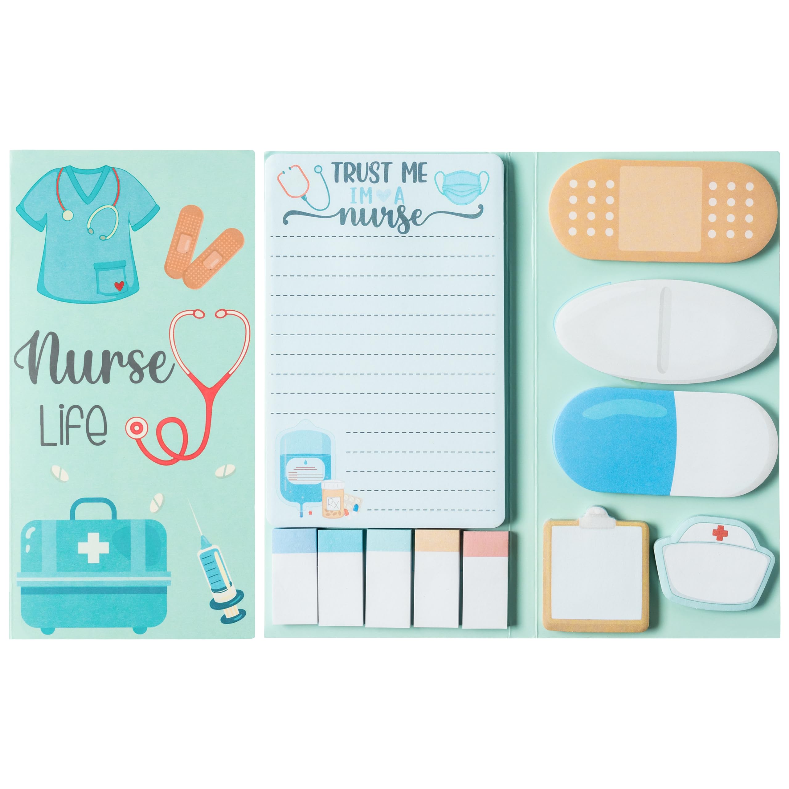PANTIDE 550Sheets Nurse Day Sticky Notes Set Blue Orange Cartoon Medical Nurses Cap Writing Memo Self-Adhesive Notepads Page Markers for Hospital Office Supplies School Student Reward Birthday Gift