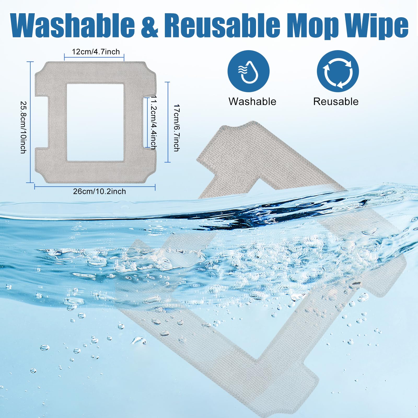 Zmywalne wkłady do mopa dla Ecovacs Winbot W1/W1 Pro, części zamienne do odkurzacza okiennego, ściereczki mopujące, 6 szt. w zestawie