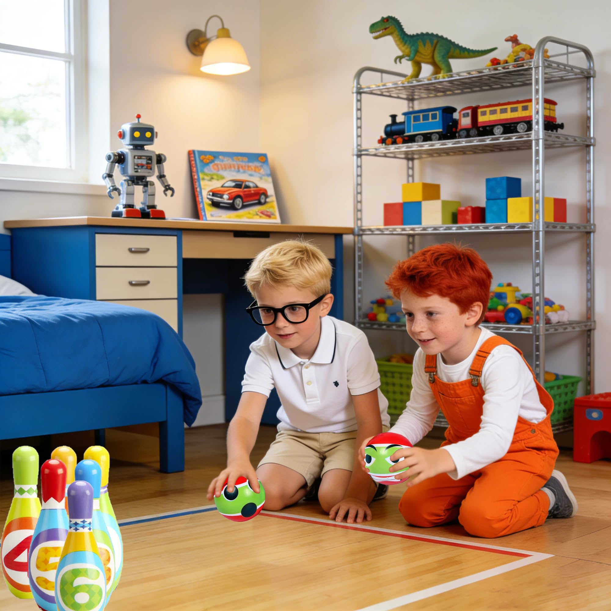 Birilli Bowling Set con 6 Pezzi e 2 Palle, Morbido Set per Esterno e Interno, Giochi Giocattoli Educativi per Festa