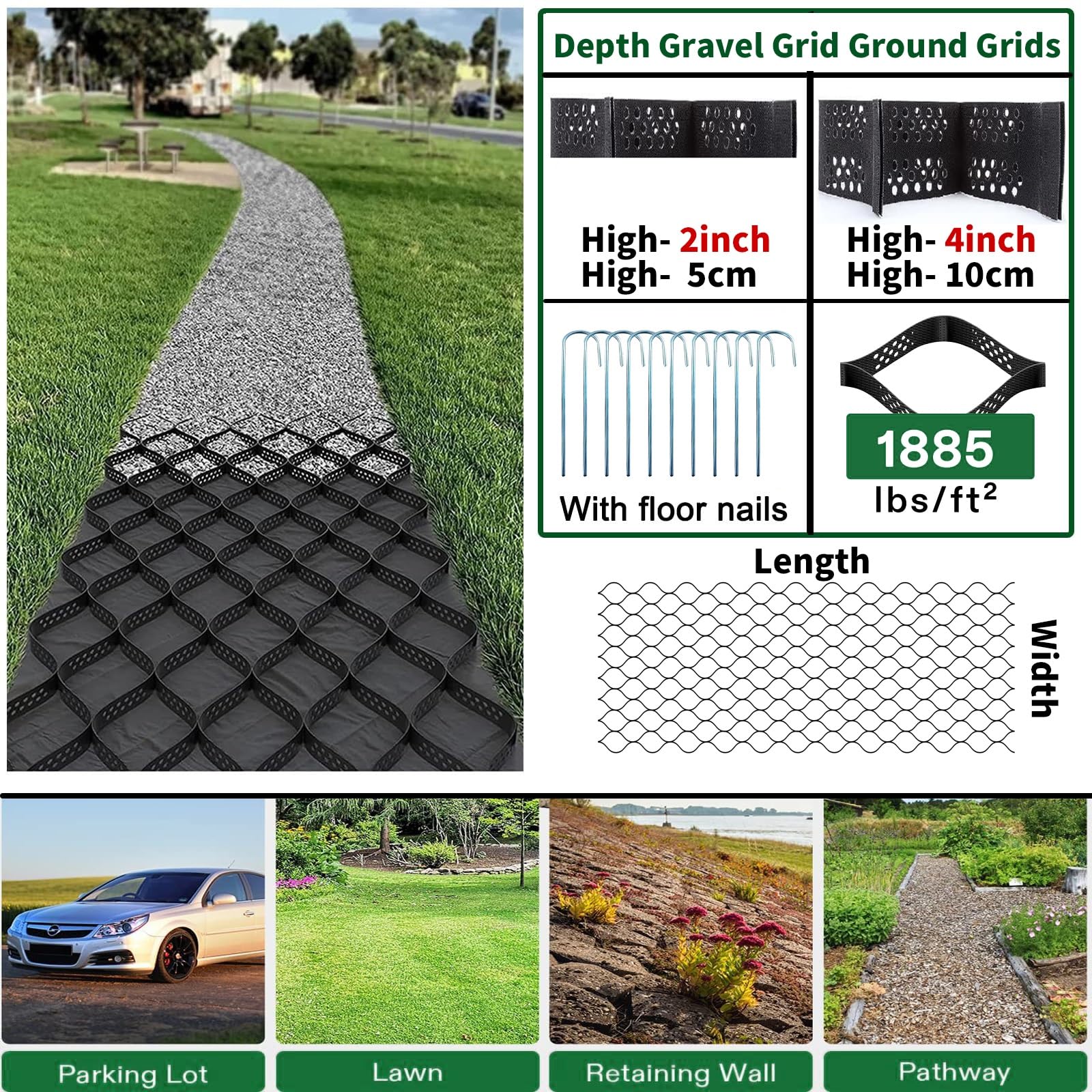 Kratka podjazdowa żwirowa o wysokości 2,4 x 5,8 m 10 cm wysoki system mocowania czarnego żwiru do samodzielnego wykonania patio lekkie obszary drogowe wsparcie podjazdu przyjazny dla kampera