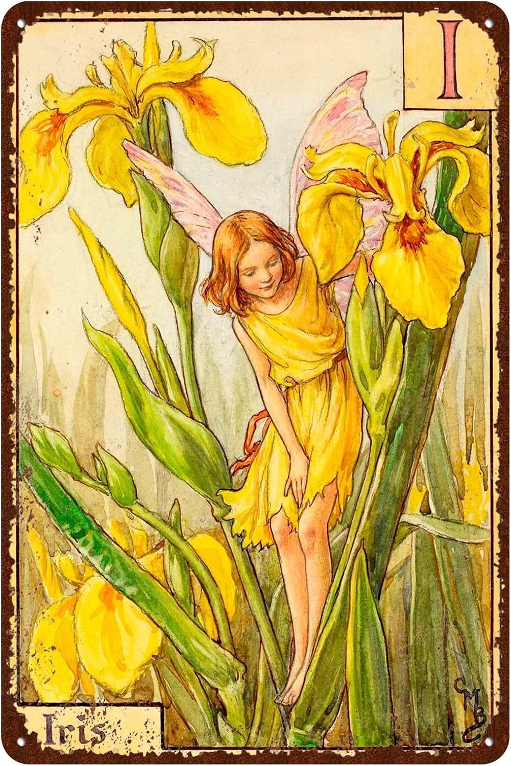 Ahee Tin Sign 092 Flower Fairy Signs Vintage Garden Tin Signs Iris - Letter I Wall Decor Metal Signs - Retro Fairy Garden Decor Size 12