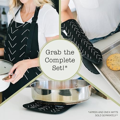 Miniatura 7 de Sage+Stitch Juego de 2 agarraderas y salvamanteles de diseño resistentes al calor con bolsillos para las manos y bucles para colgar, 100% algodón,