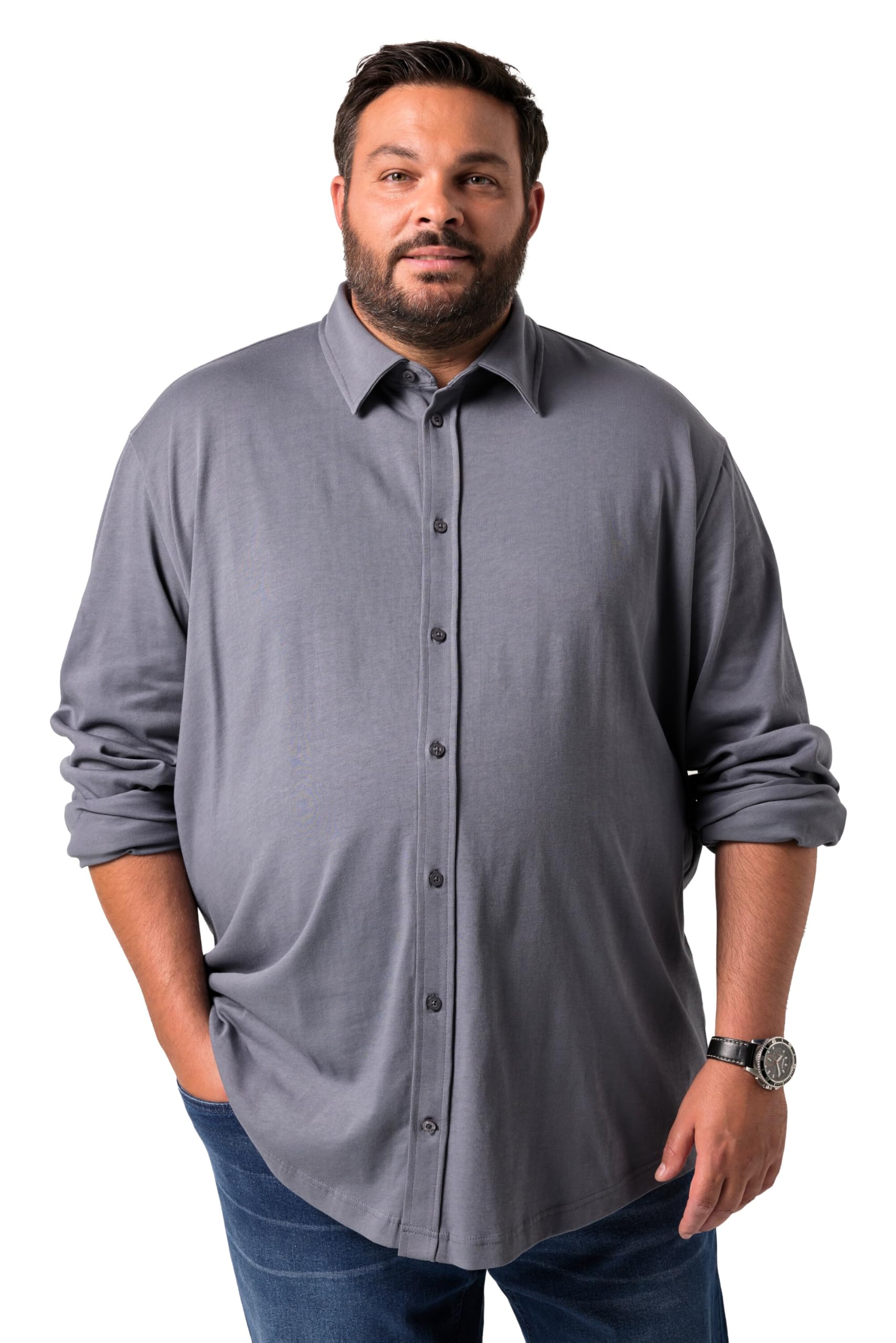 Men Plus Herren große Größen Übergrößen Menswear L-8XL Jerseyhemd, Langarm, Kentkragen, Comfort Fit 841656