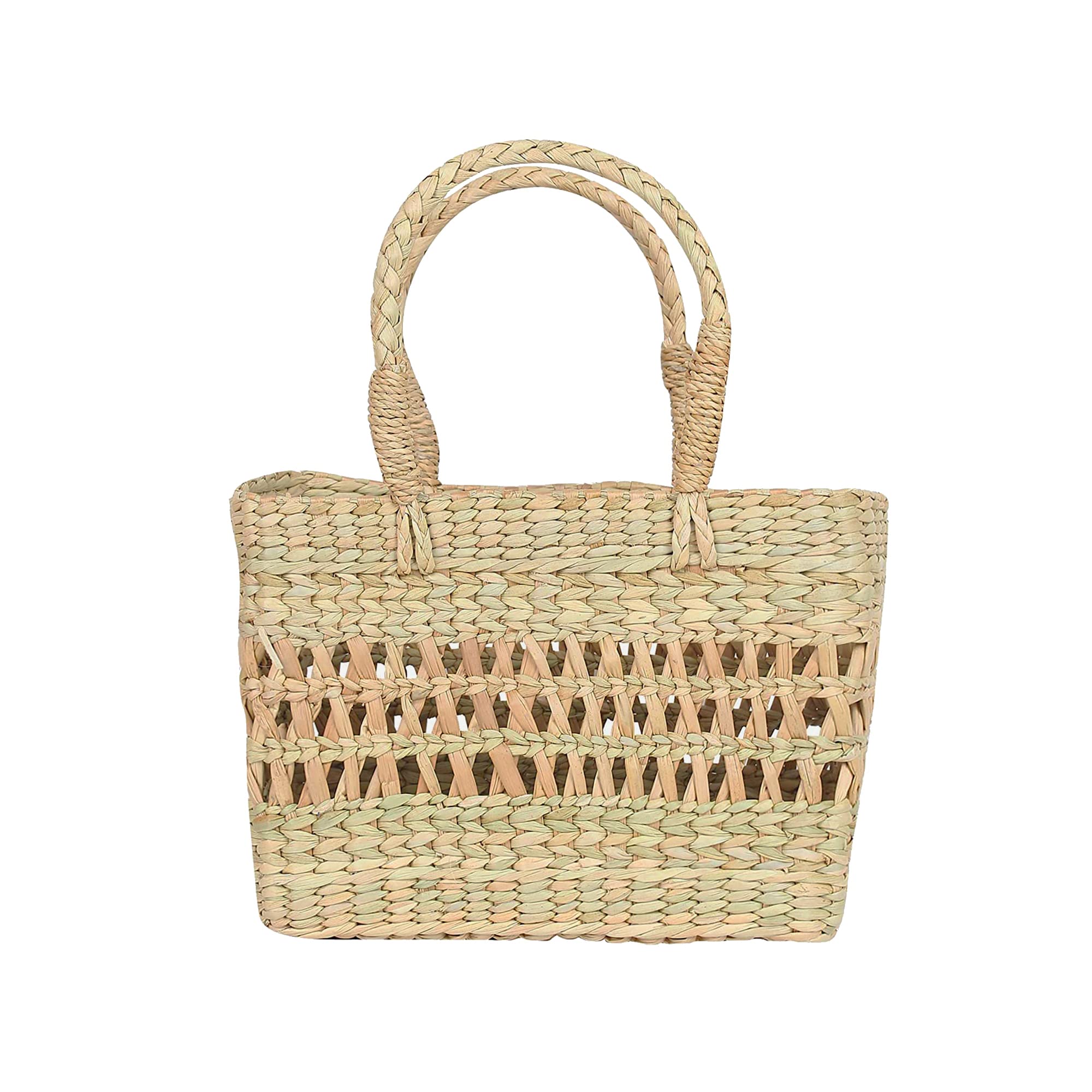 Habere India-All the Cultures Fabricating India Handmade Designer Chic Dry Grass Bag | Jute Handbag | Carry Tote Bags for Women | Small Shopping bag | storage baskets (Small - Rectangular, 21*9*18)