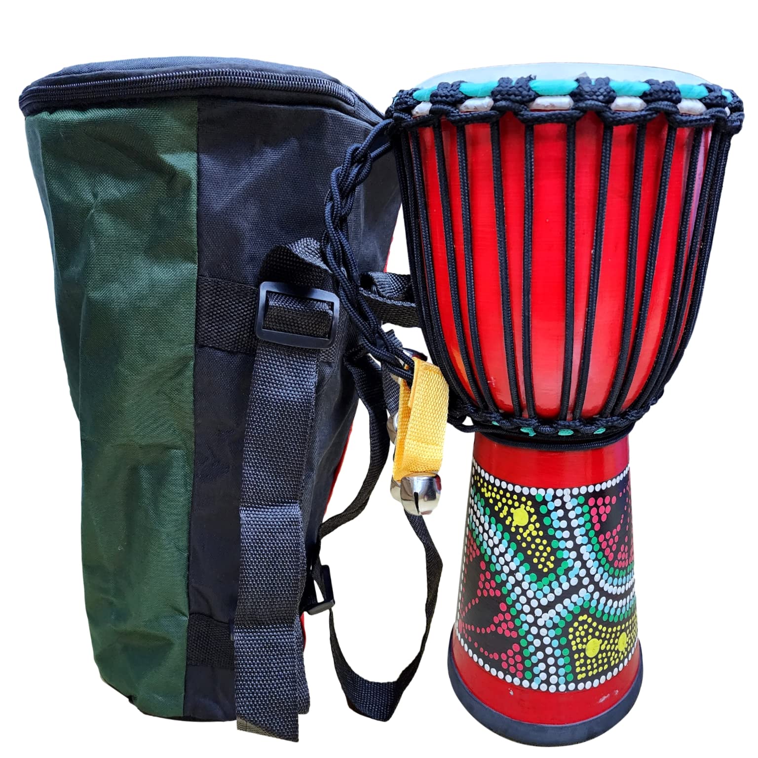 Heartbeat1883 Djembe Drum 8 Inch Rope Tuned World Rhythm Percussion Music Instrument's Mahogany Wood Hand Drum Authentic Goat Skin DrumHead with Bag, (Flower Sun)