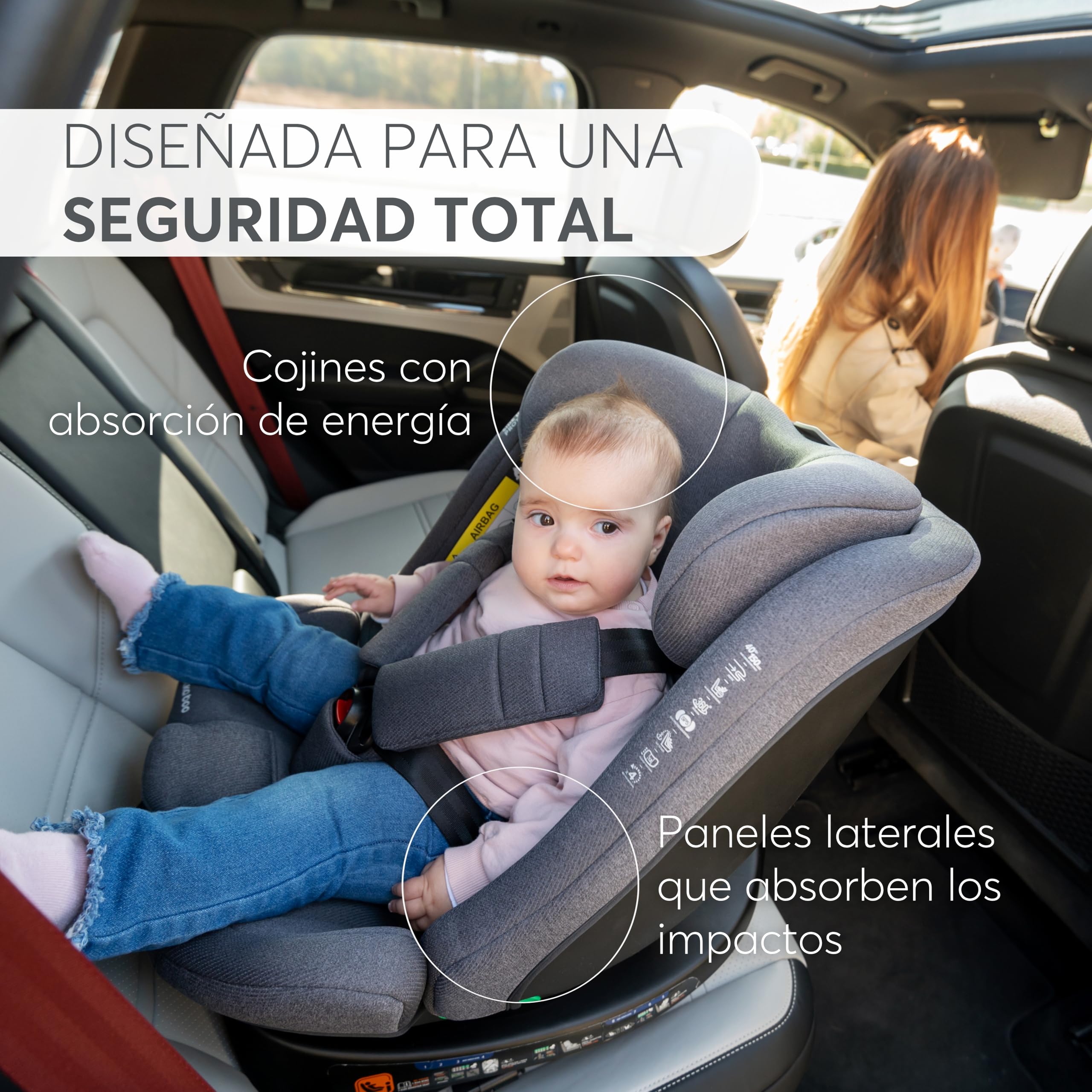 KikkaBoo Silla Coche Bebe Grupo 0 1 2 3 ISOFIX (0-36 kg) i-SECURE, Giratoria 360°, Reclinable, Protección SPS i-Size, Lateral, Arnés de 5 Puntos, 12 Posiciones Reposacabezas, Gris Claro