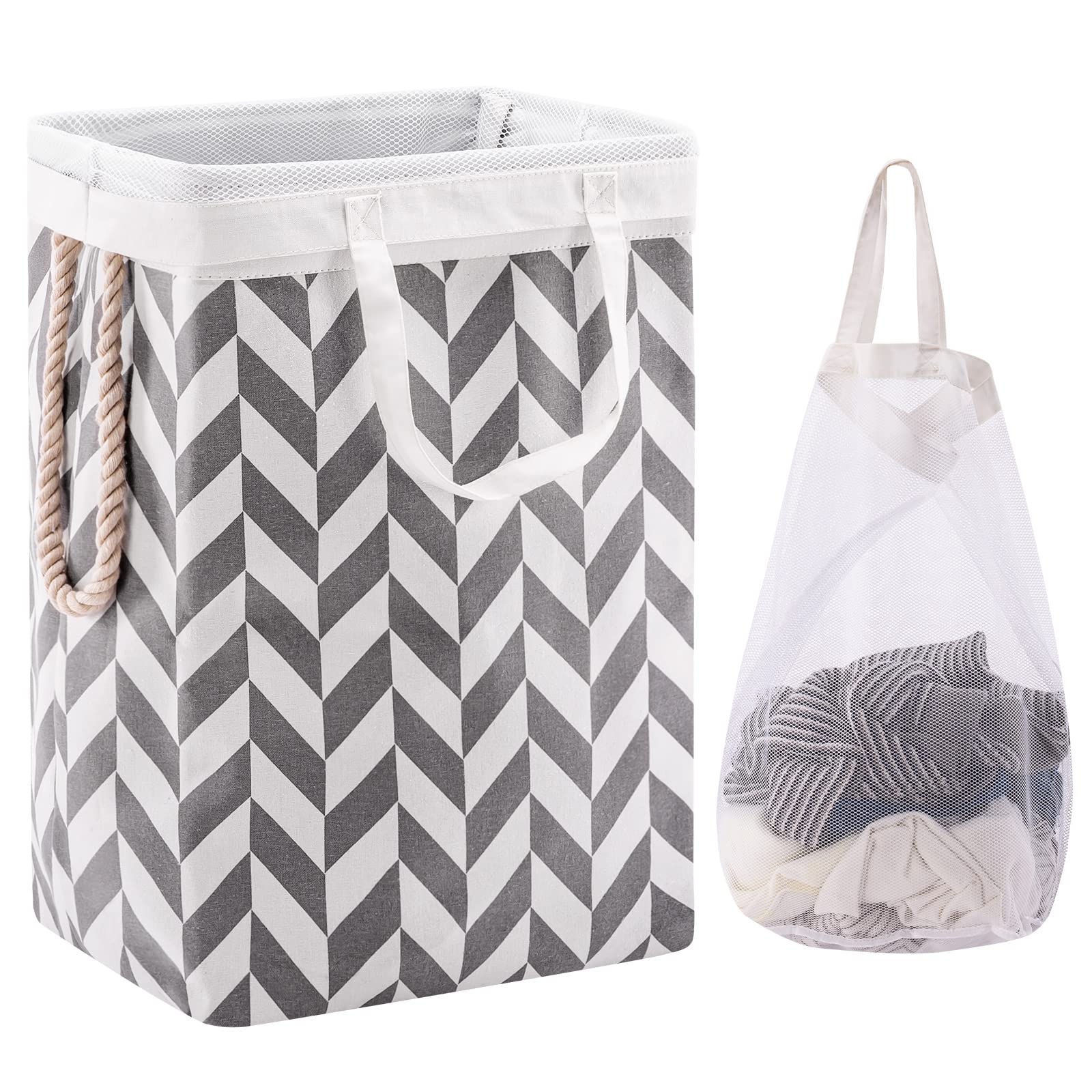 Fiona's magic 72L Laundry Hamper with Removable Liner Bag,Collapsible Laundry Basket with Detachable Brackets and Handle,Storage Bin for Clothes & Toy Organizer(Grey Wave)