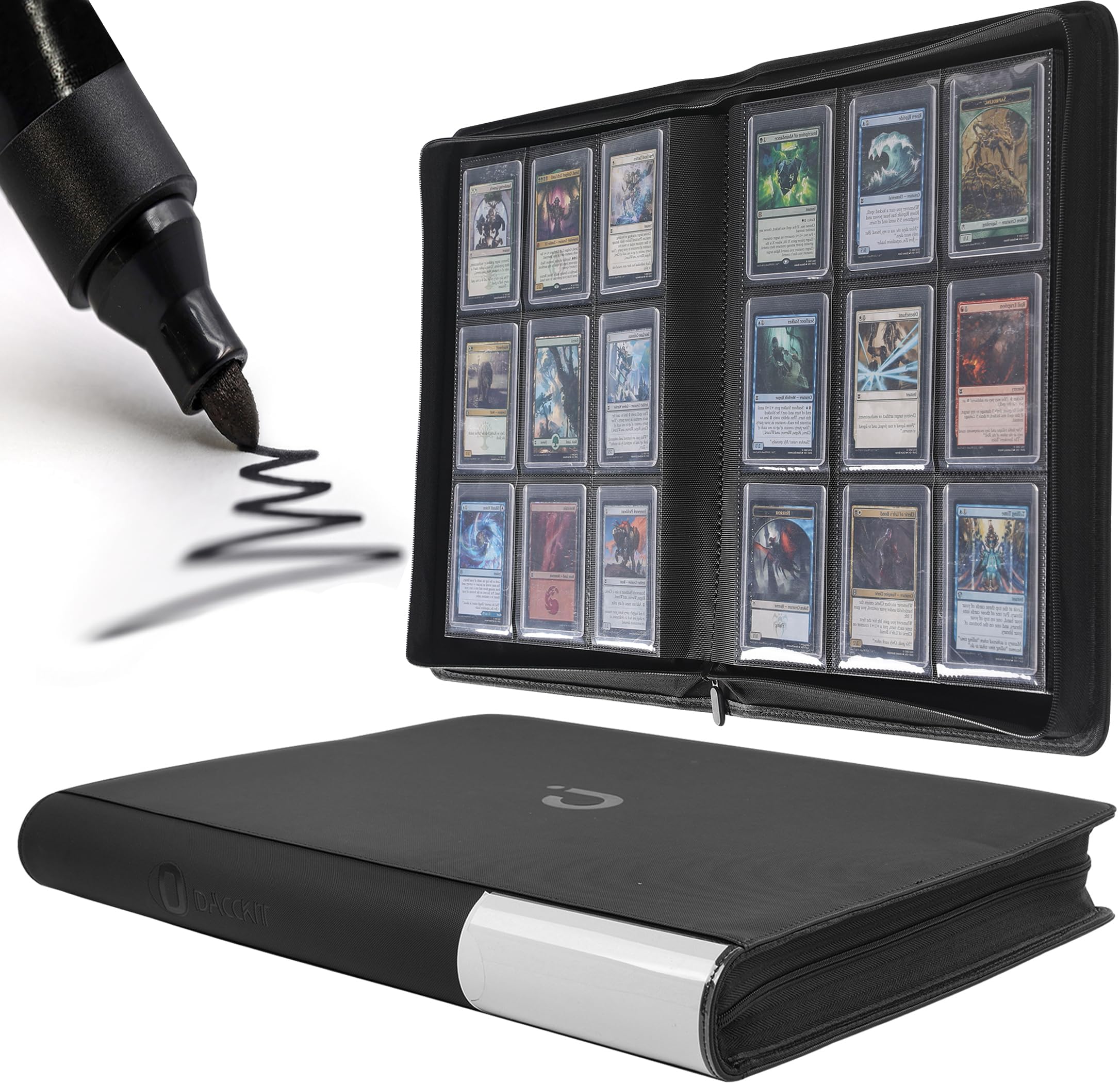 D DACCKIT Toploader Binder, Holds 288 Toploaders, 9 Pocket Top Loader Binders with Sleeves for 3" x 4" Rigid Card Holders for Trading Cards or Sports Cards - Model C，Classic Black