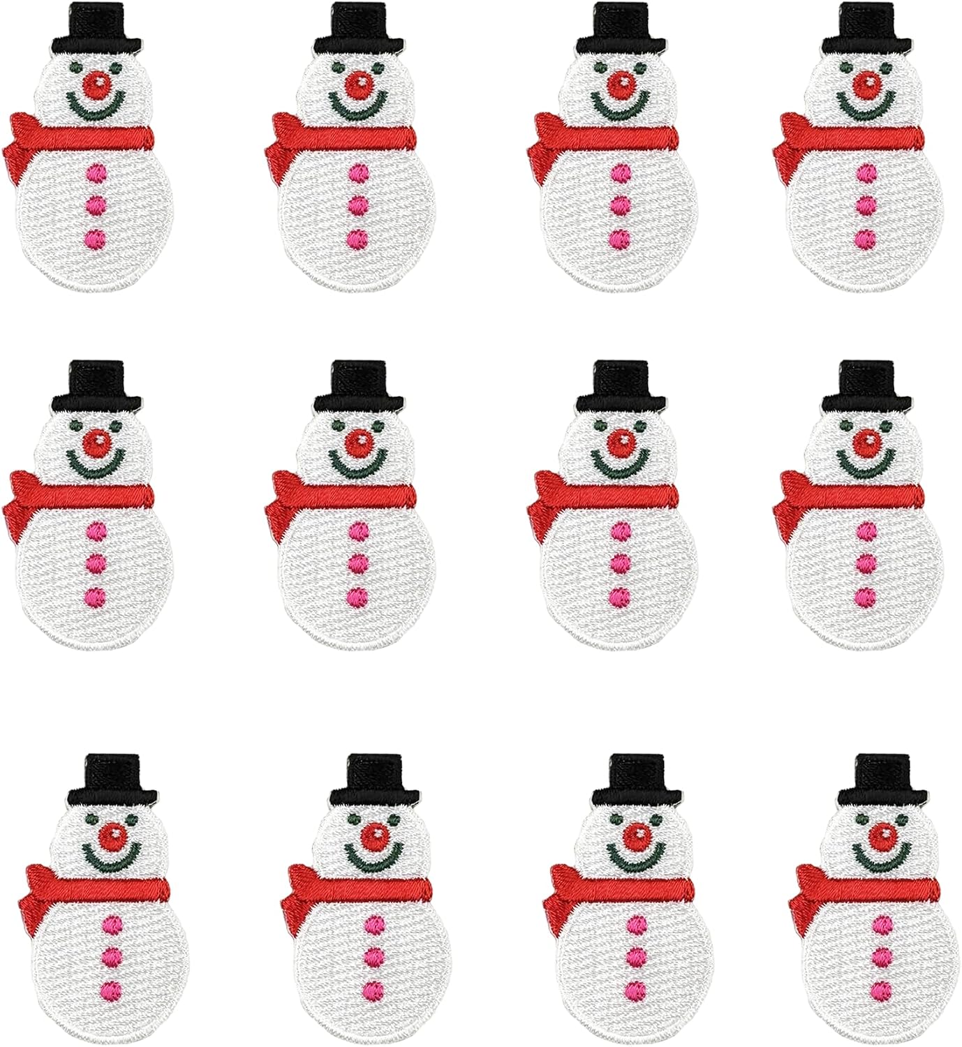 Snowman Applique – Press-On Patch | 1" x 1-5/8" (2.54 cm x 4.13 cm) | 12 Pieces | Iron-On, Stick-On, or Press-On for Winter Crafts, DIY Projects & Clothing Decoration