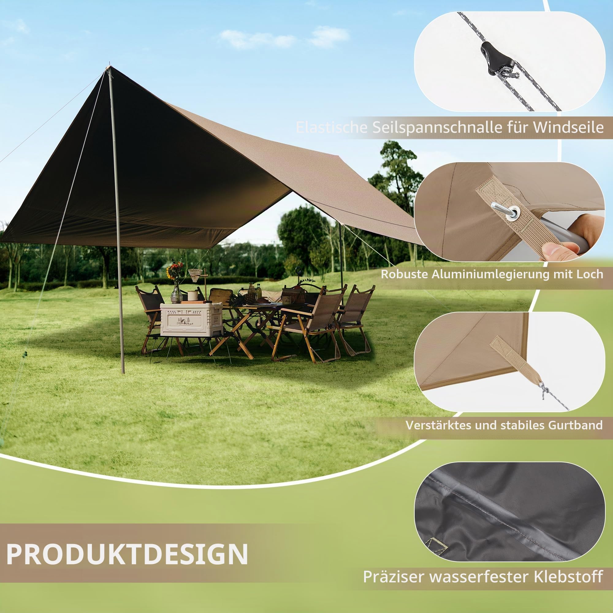 Naturehike Camping Zeltplane Tarp Wasserdicht Regenschutz Anti-UV Sonnendach Sonnensegel Vordächer Vorzelte Pavillon für Outdoor Camping Picknick Festival Sport & Freizeit
