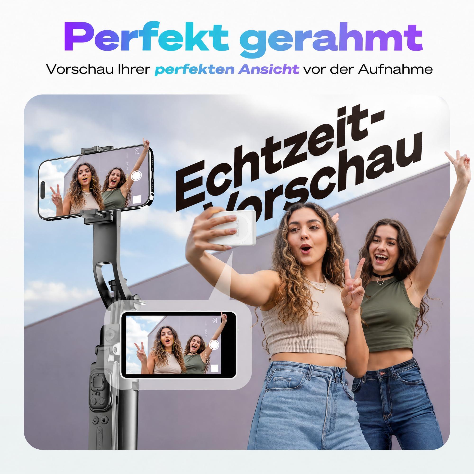 SYNCO XView Handy Selfie Monitor für iPhone 17, 3,97" Magnetischer Smartphone Vlog Bildschirm für Android Rückkamera Kabellos 50M, mit Lautsprecher für TikTok YouTube Livestream (Weiß)