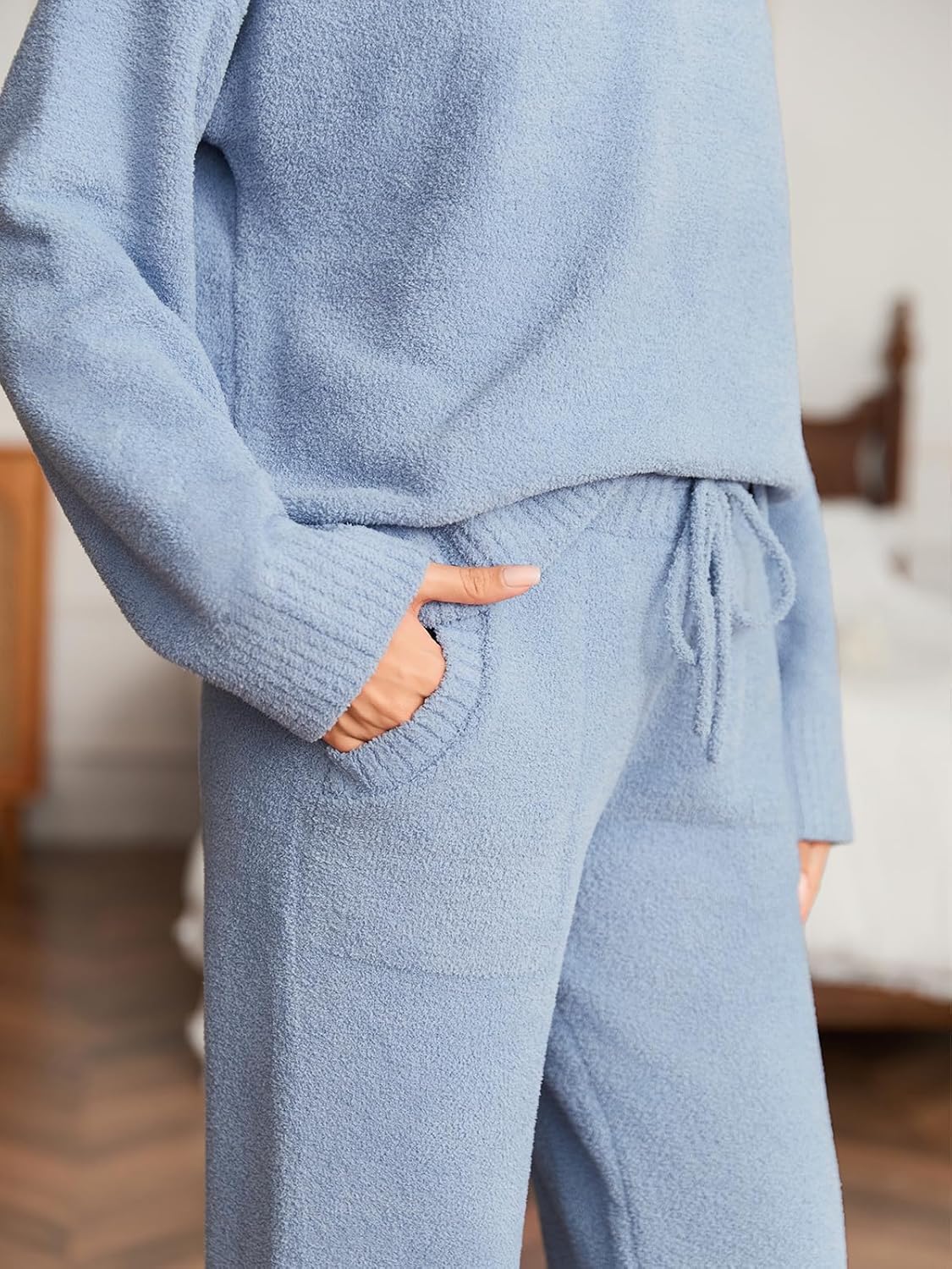 Snuggle Sac Womens Pajama Sets 2 Piece Cozy Winter Fluffy Fuzzy Pajamas V Neck Long Sleeve Lounge Set - Image 6