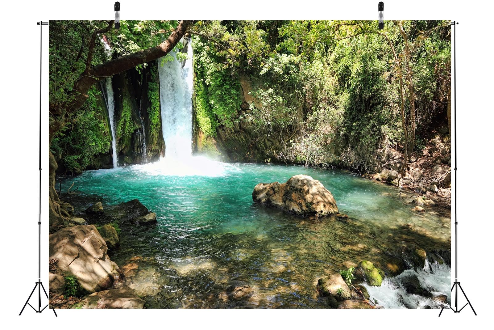 BELECO 4.6x3m Telo sfondo cascata | Fiume forestale rocce cascata paesaggio sfondo viaggio primavera decorazione festa studio fotografico