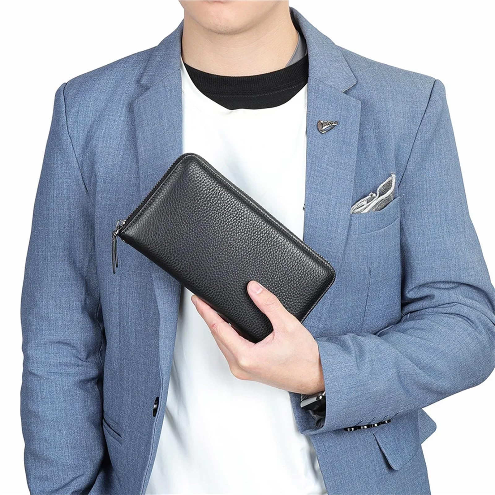 Portafogli lunghi da uomo neri Portafogli lunghi da uomo Portafogli da lavoro casual in pelle con cerniera Borsa for telefono di grande capacità