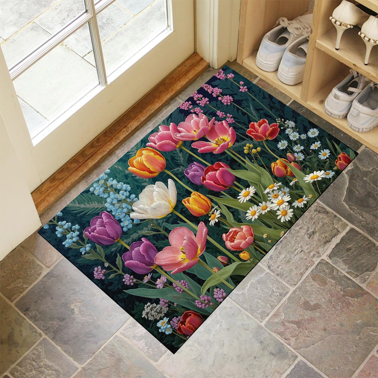 Tapis de Sol Tulipes et Marguerites pour une entrée propre et accueillante