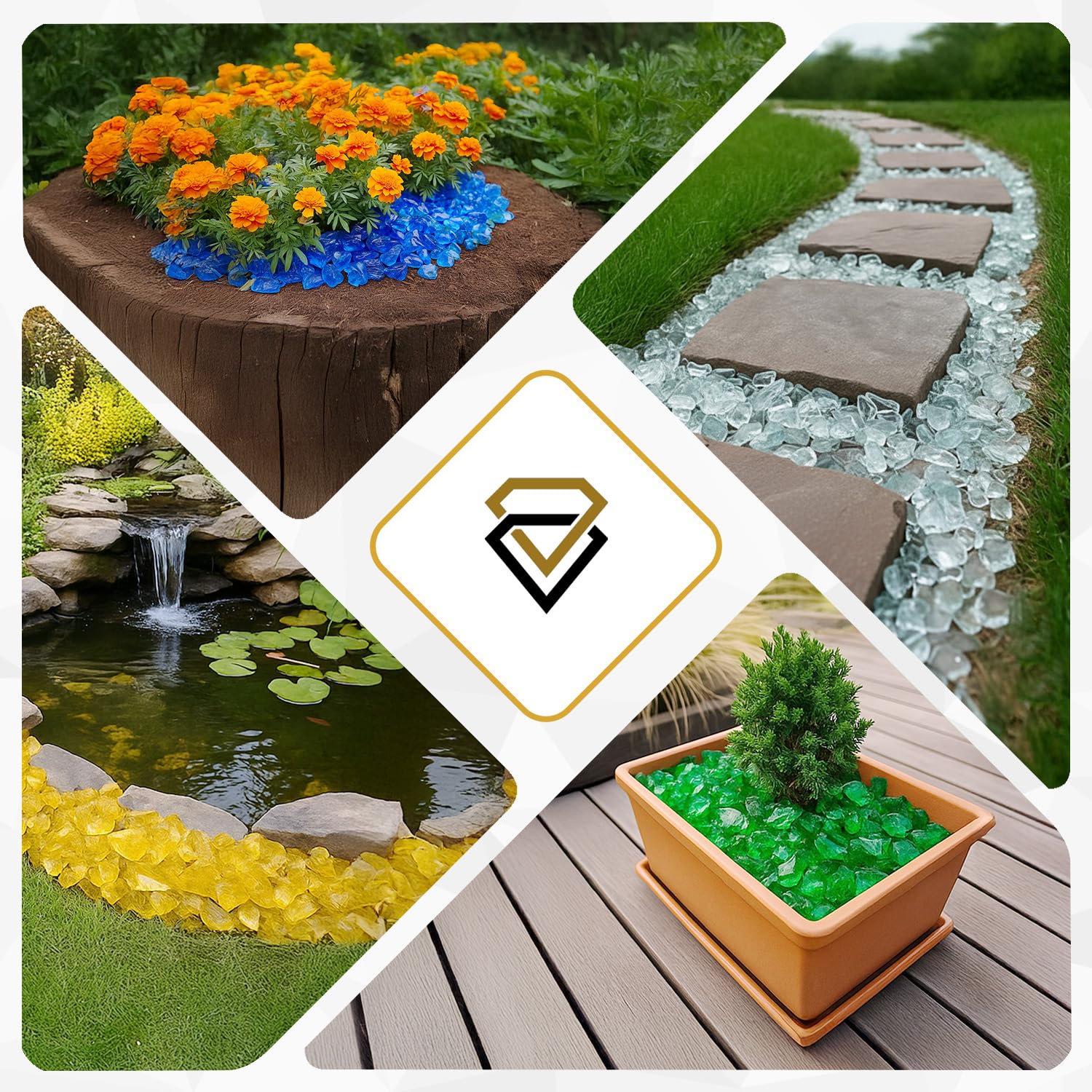 Glassteine Türkis für Garten & Aquarium 10 kg - Deko Glassteine für Gabionen, Vasen & Blumentöpfe 8-12 cm - Hochwertige Glasbrocken 100% Recycelt, UV-Beständig & Wetterfest