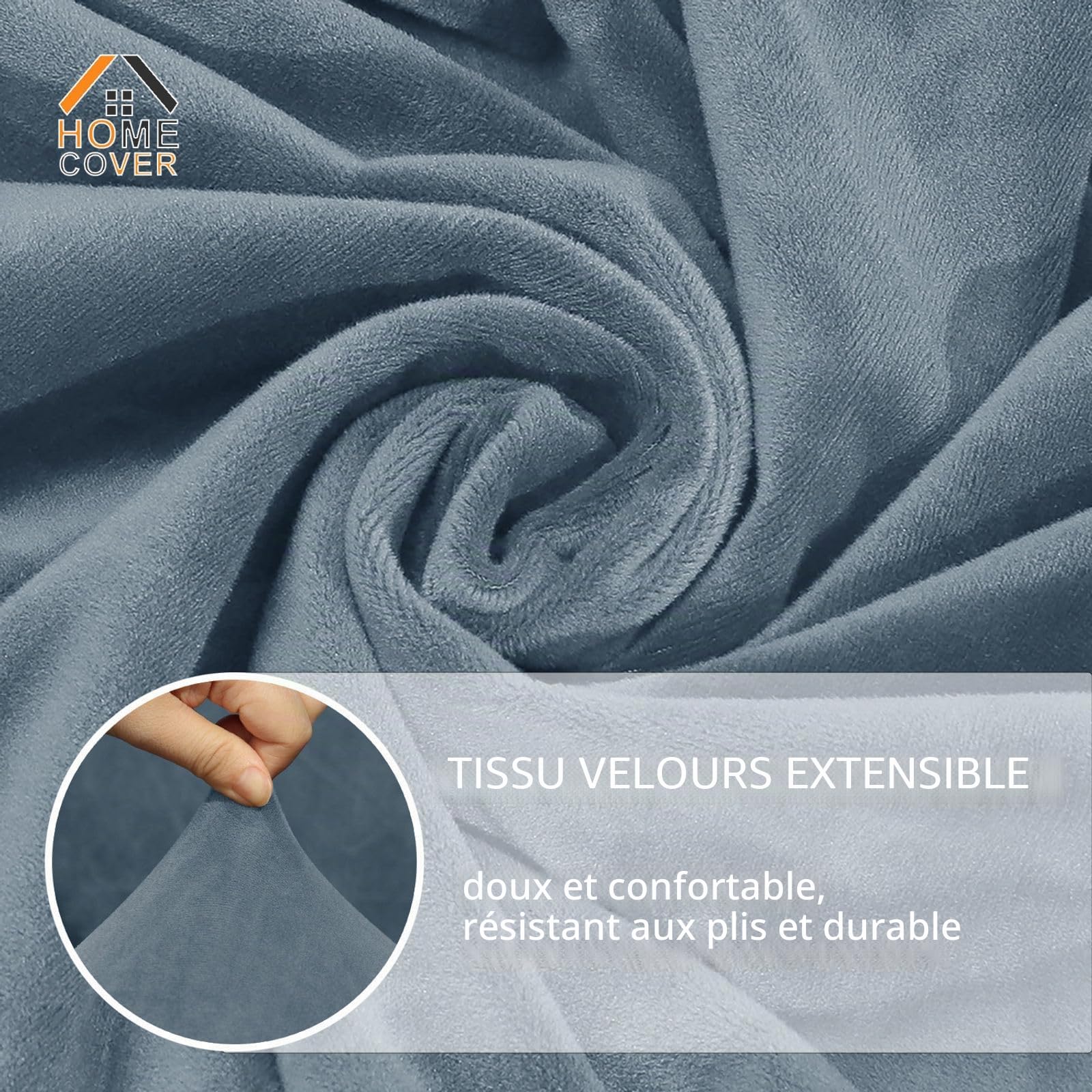 Housse de Fauteuil Club Extensible Housse de Fauteuil Cabriolet Velours Housse de Protection pour Salon Bar-Bleu Gris-Large