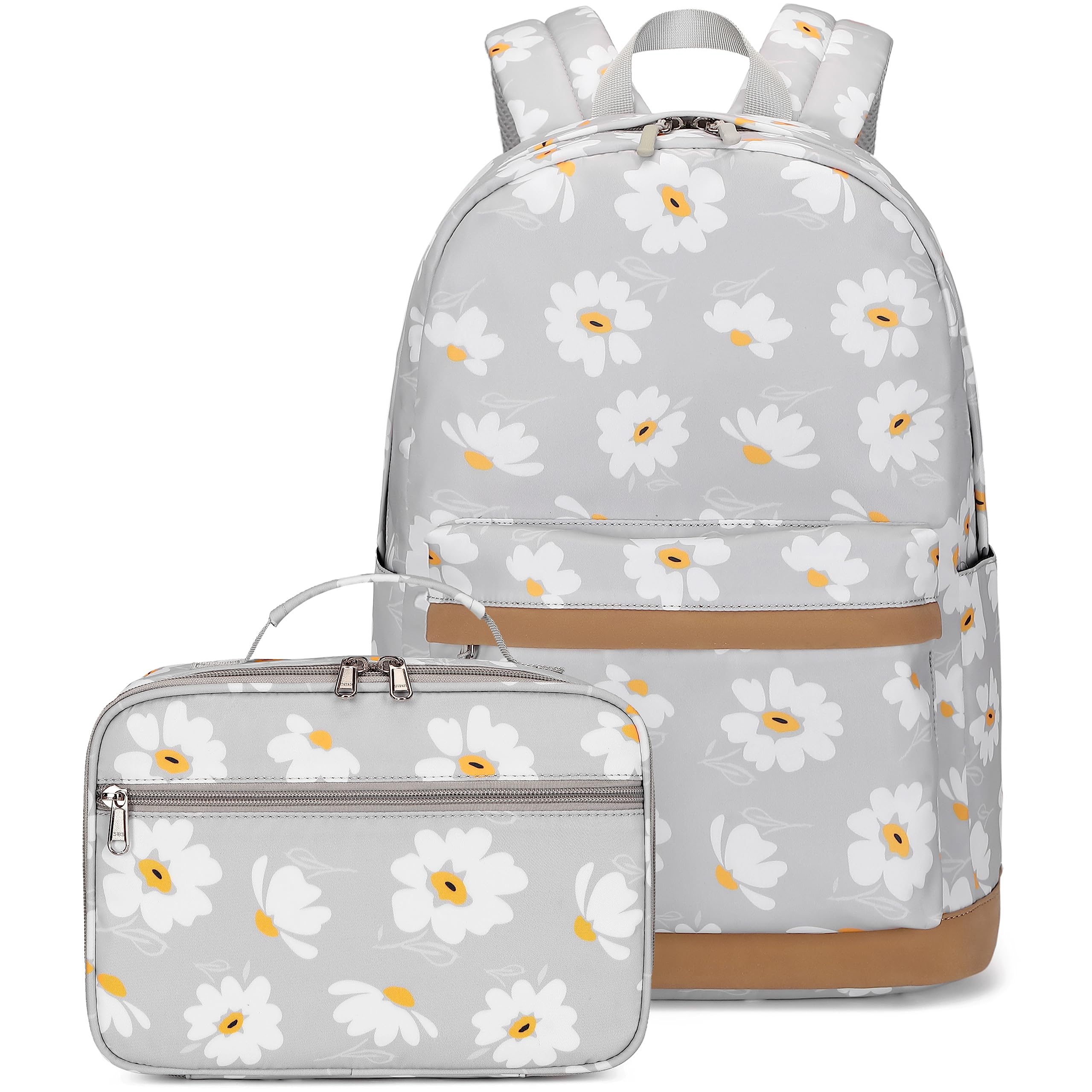 Sugaroom Lightweight Water Resistant Daisy Prints Backpacks for Girls School Backpack with Lunch Bag Bookbags Set