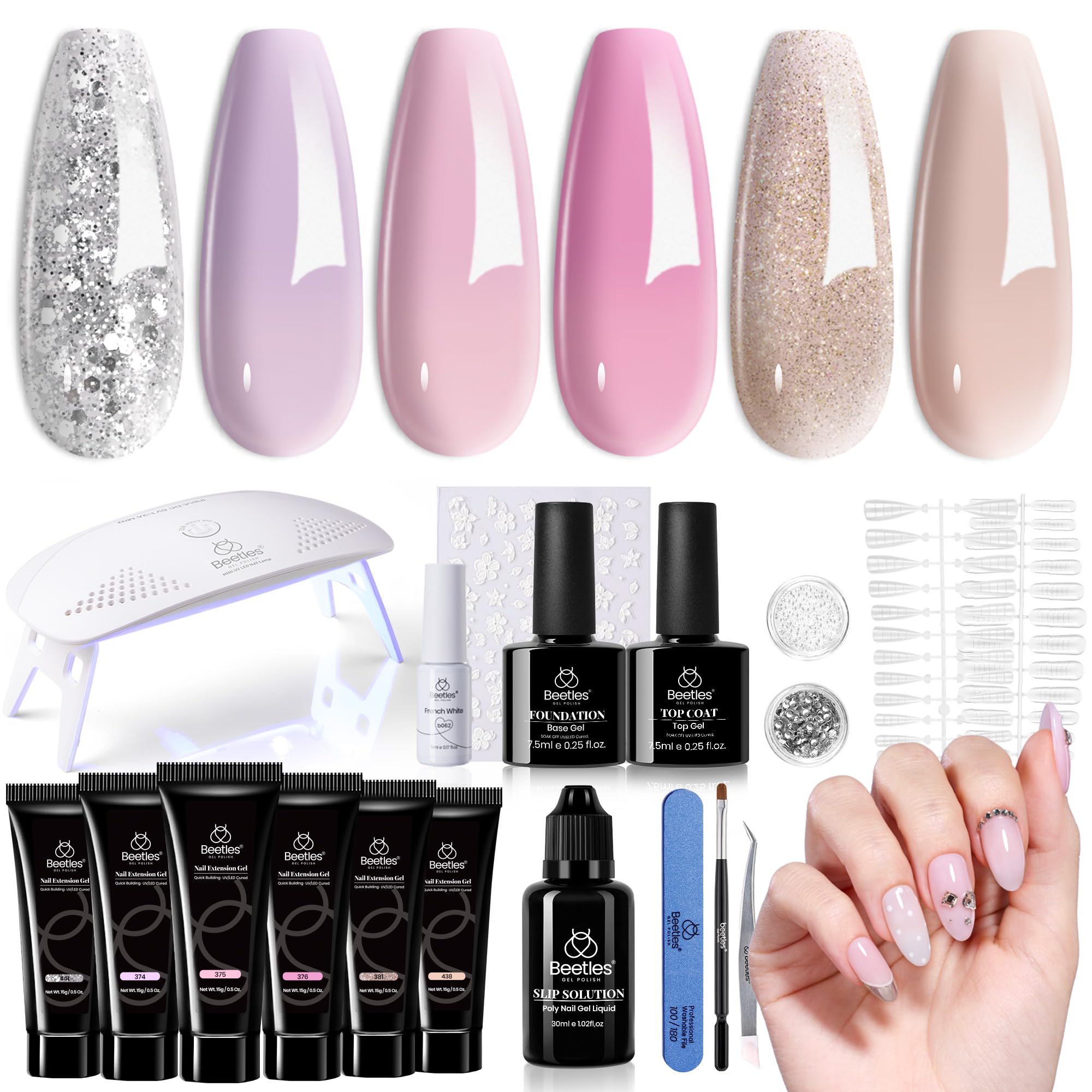 Amazon.com: Beetles Poly Extension Gel Nail Kit 6 Colors Poly Nail