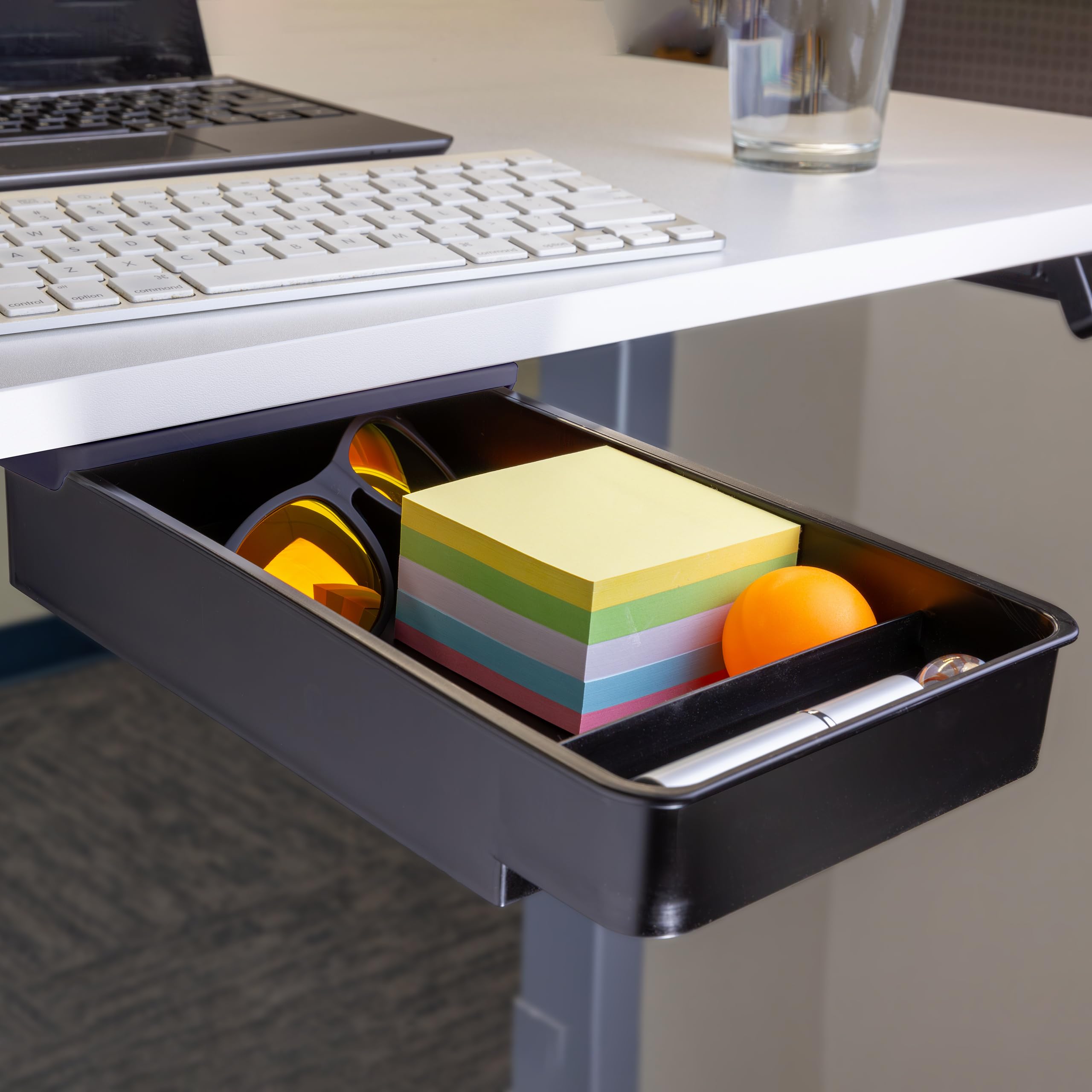Officemate Medium Self-Adhesive Under Desk Drawer, Black, 6" x 10.75" x 1.875" (22532)