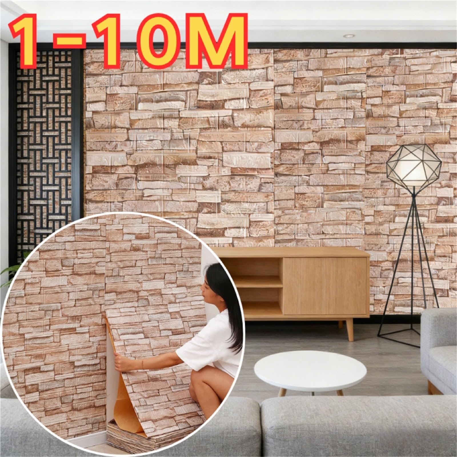 Carta Da Parati Autoadesiva Pellicola da parete autoadesiva 3D in mattoni retrò, 70 cm x 1 m, impermeabile, antimacchia, for la decorazione della casa, camera letto cucina(Retro coffee,70CMx10M)
