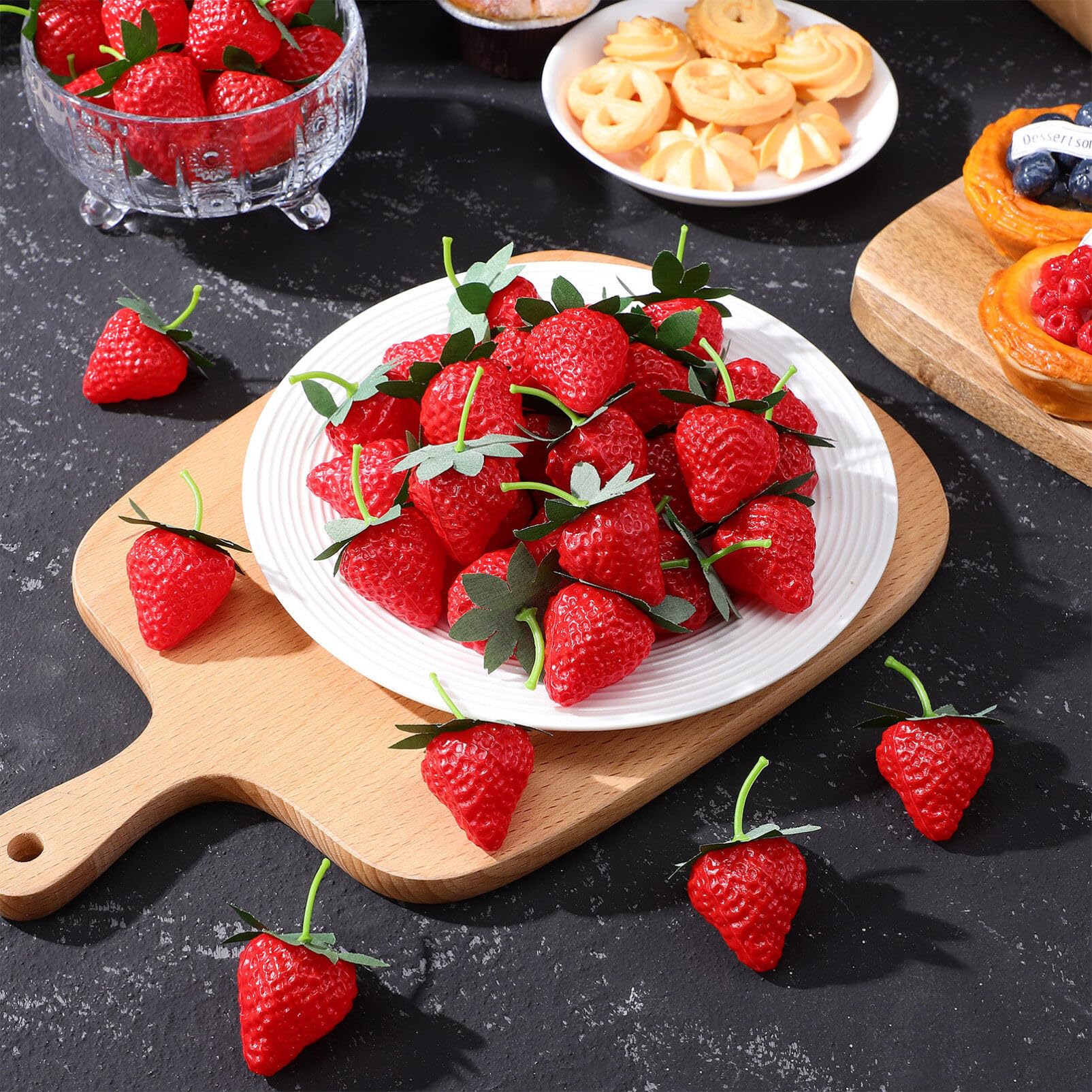 Cabilock Fake Strawberry 50 Pcs Artificial Strawberries Simulation Small Strawberry Set Decoration Fake Fruit Home House Kitchen Decor Props for Home Kitchen