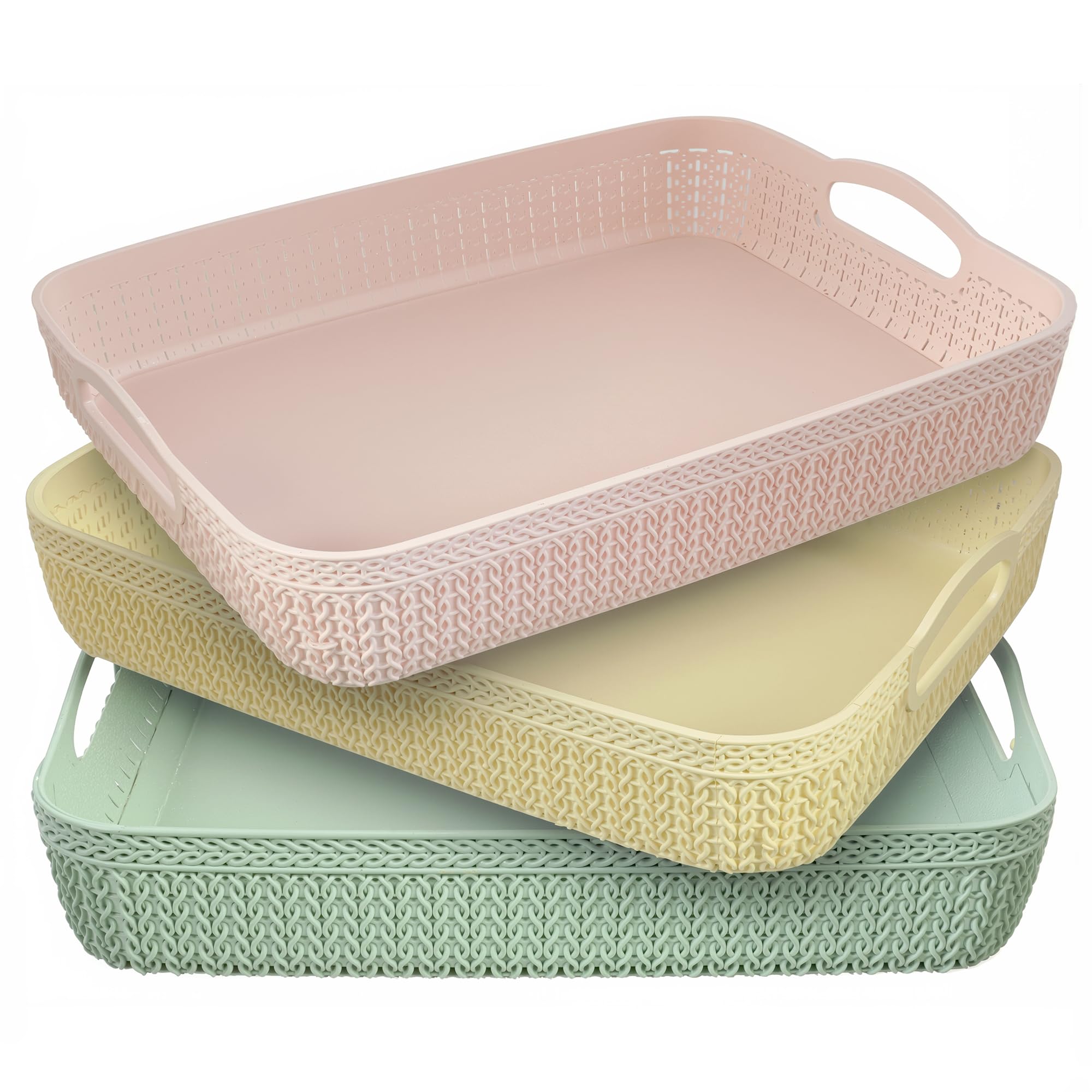 Kuber Industries Q-3 Unbreakable 3 Pieces Plastic Multipurpose Small Size Flexible Storage Baskets/Fruit Vegetable Bathroom Stationary Home Basket with Handles,Multi