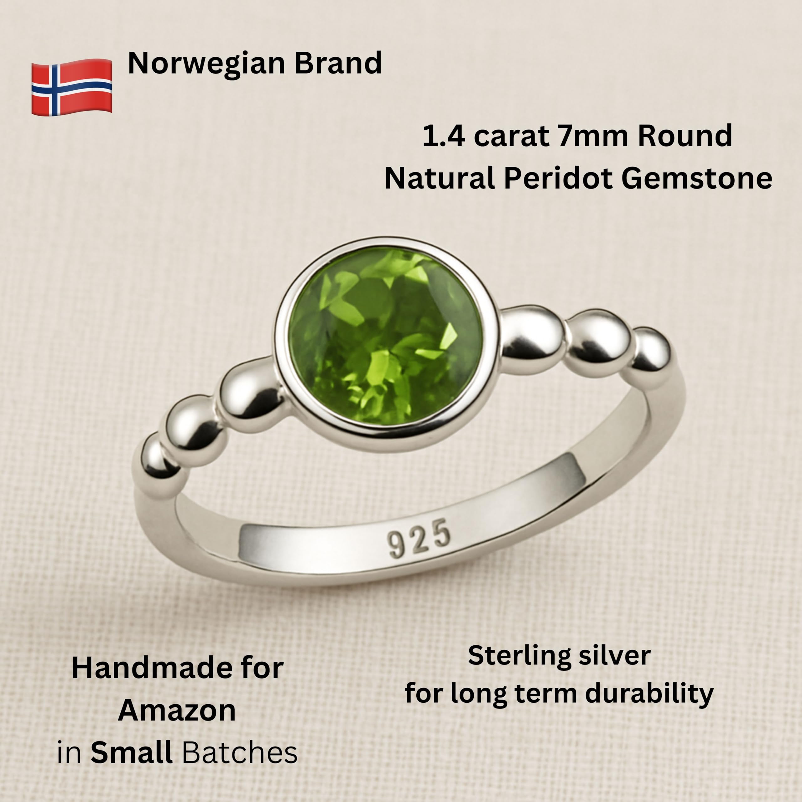 Anillo de plata esterlina con piedras preciosas de peridoto