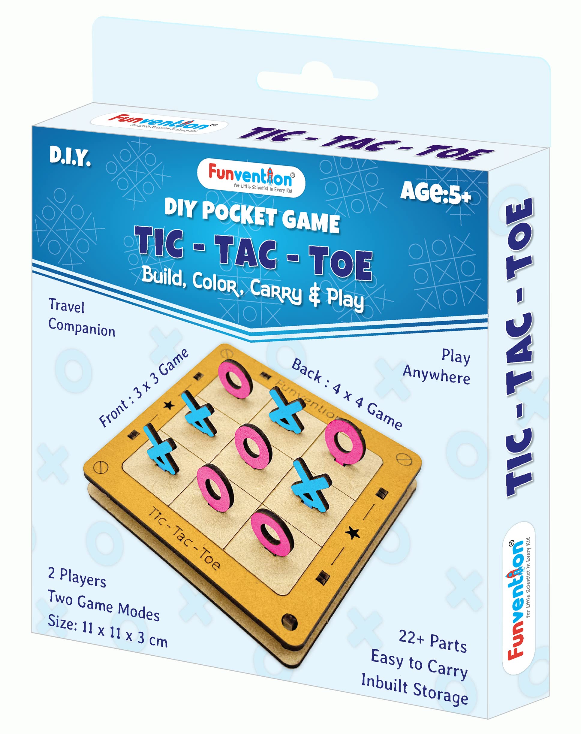 Funvention- for Little Scientist in Every Kid Funvention DIY Tic-Tac-Toe Pocket Travel Game for Kids 4+ Ys, Fun Learning Educational Board Game, Best Birthday Return Gifts