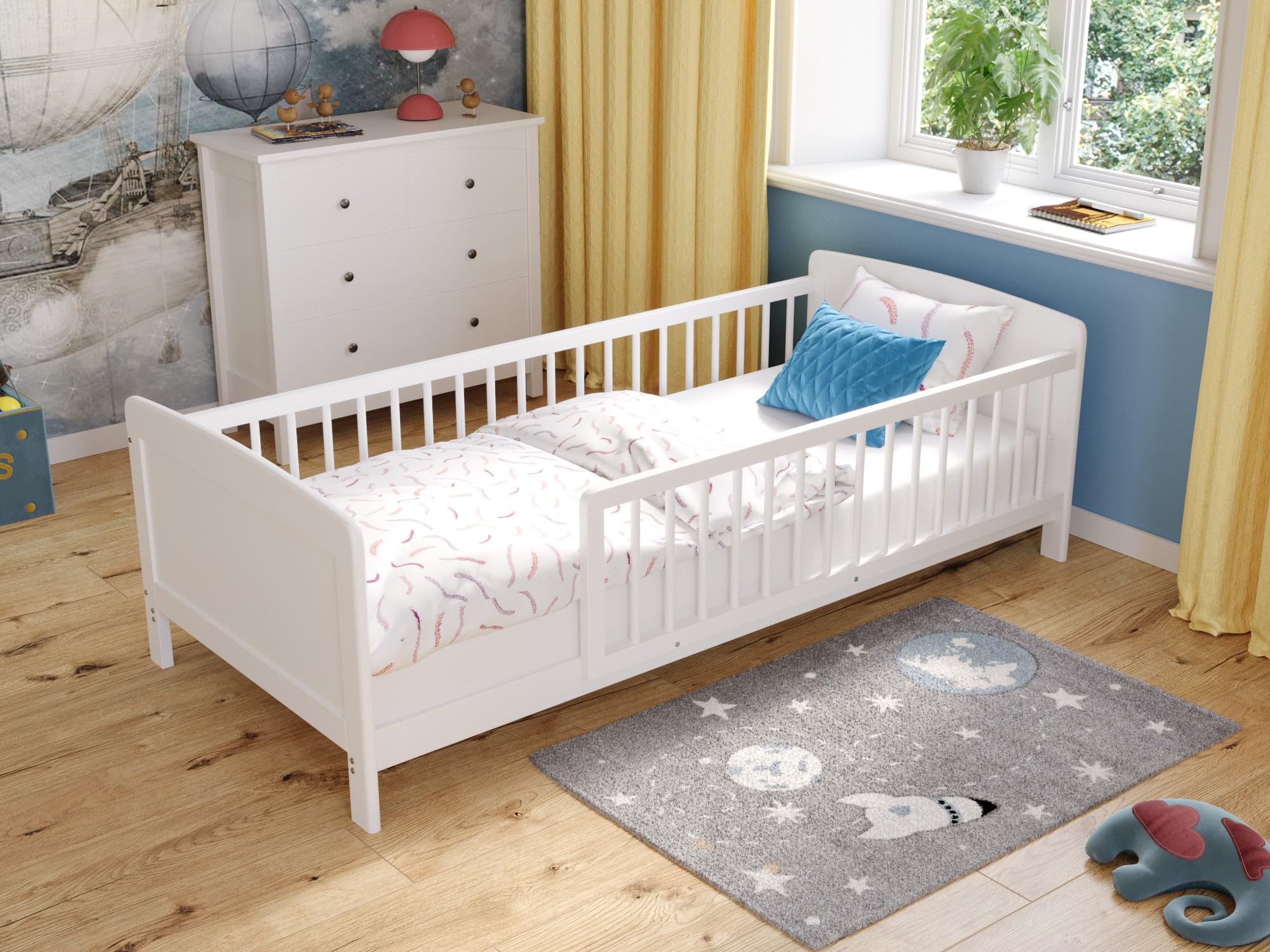 Love For Sleep Cuna Convertible en Cama 160x80cm con Barrera de Seguridad Pino Zane Juego Completo de Cuna Madera