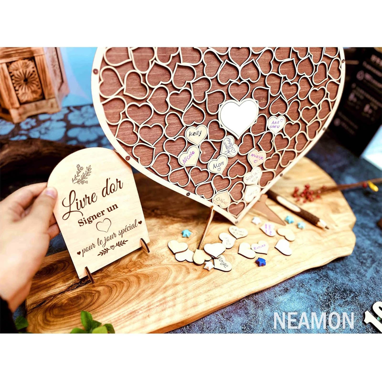 Livre d'or de mariage en forme de coeur en bois puzzle alternatif anniversaire décoration cadeaux