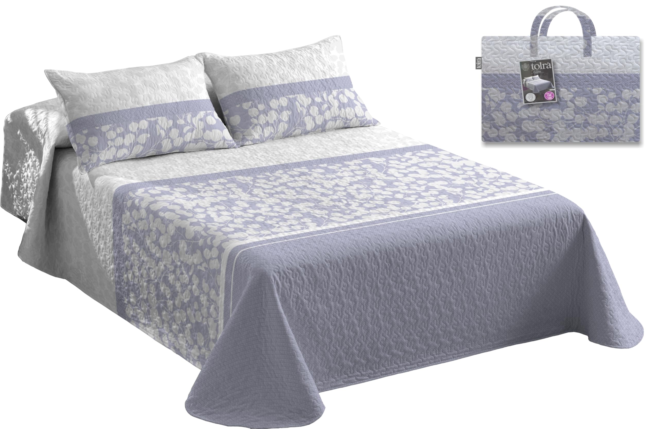 Tolrá - Colcha Cubrecama Bouti Estampada para Primavera y Verano | Incluye Funda de Cojín 50x70cm | 100% Microfibra Muy Suave (Amapola Malva, Cama 150-160cm con 2 Fundas Cojín)