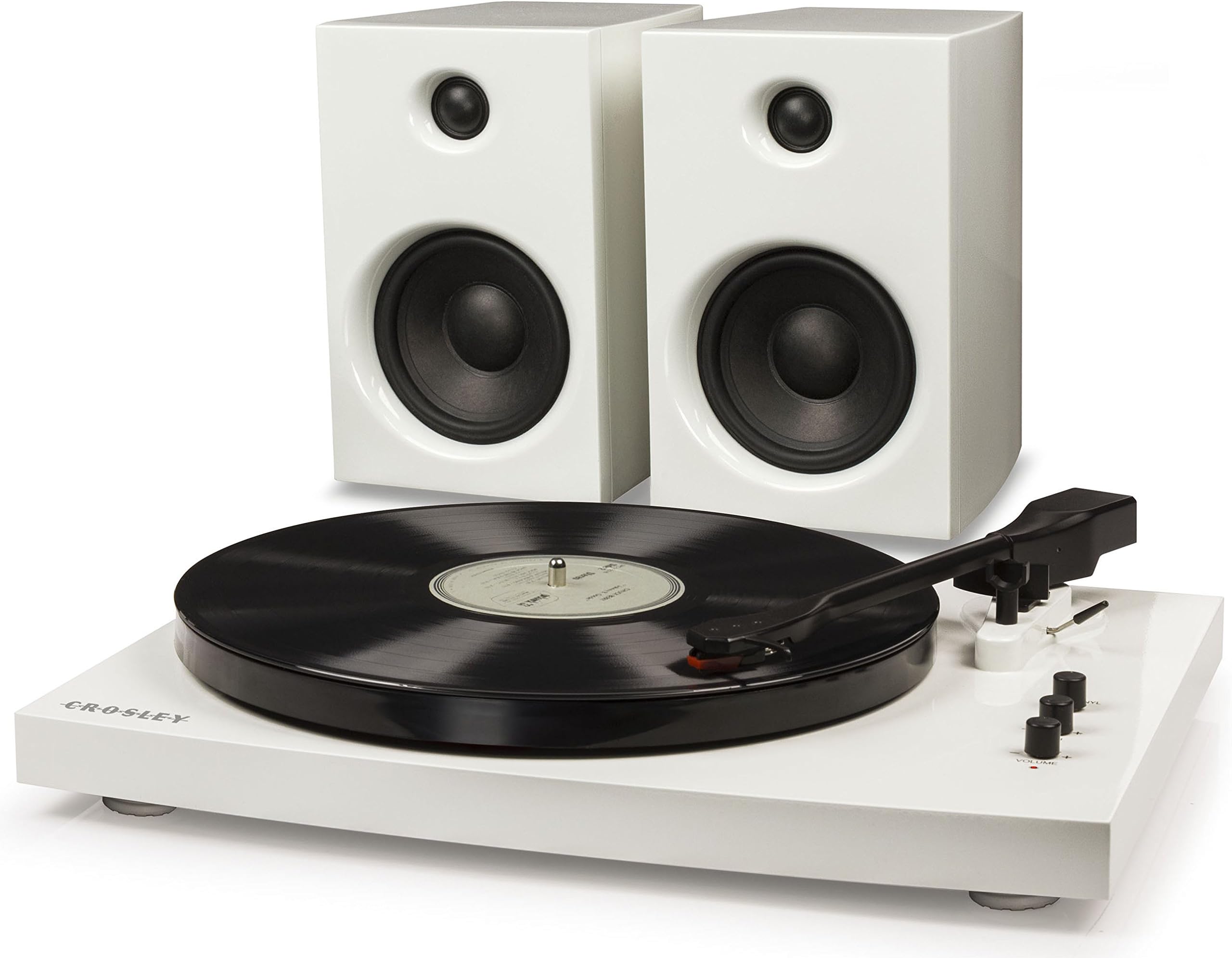 Crosley T100 2-Speed Bluetooth Turntable System with Stereo Speakers, White