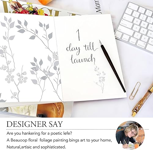 Miniatura 7 de Beauoop 2 paneles de cortinas semitraslúcidas de lino floral de 84 pulgadas de largo, para sala de estar, dormitorio, patrón de flores grises con