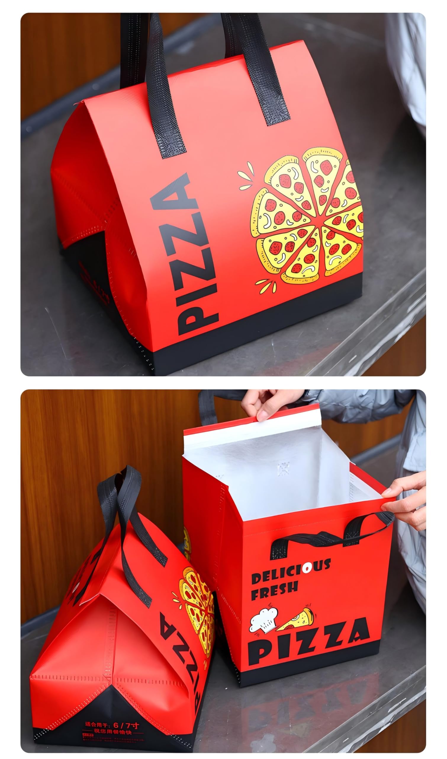 50 worków termicznych na pizzę 6-12 cali, wodoszczelne, olejoodporne, z włókniny i folii aluminiowej, wielokrotnego użytku, do pizzy, ciasta, napojów, grilla, a