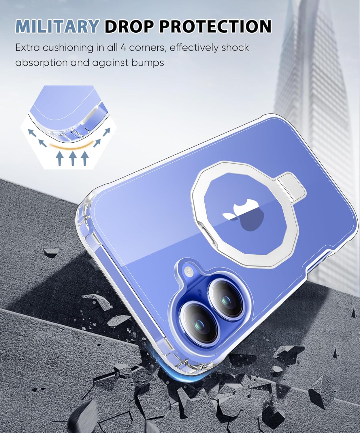 for iPhone 16 Plus Case, with Screen Protector + Camera Lens Protector, Built-in Seamless Stand, [Compatible with MagSafe] Protective Shockproof Phone Case, Cover for iPhone 16Plus - Clear - Image 4