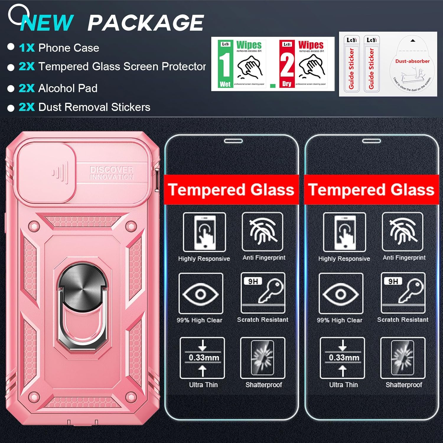 LeYi for iPhone 11 Case and 2 Tempered Glass Screen Protector with Slide Camera Cover,Ring Holder Stand Full Body Protective Heavy Duty Shockproof Hard Armour Phone Cover, Pink 10 81pNplvcQzL. AC SL1500