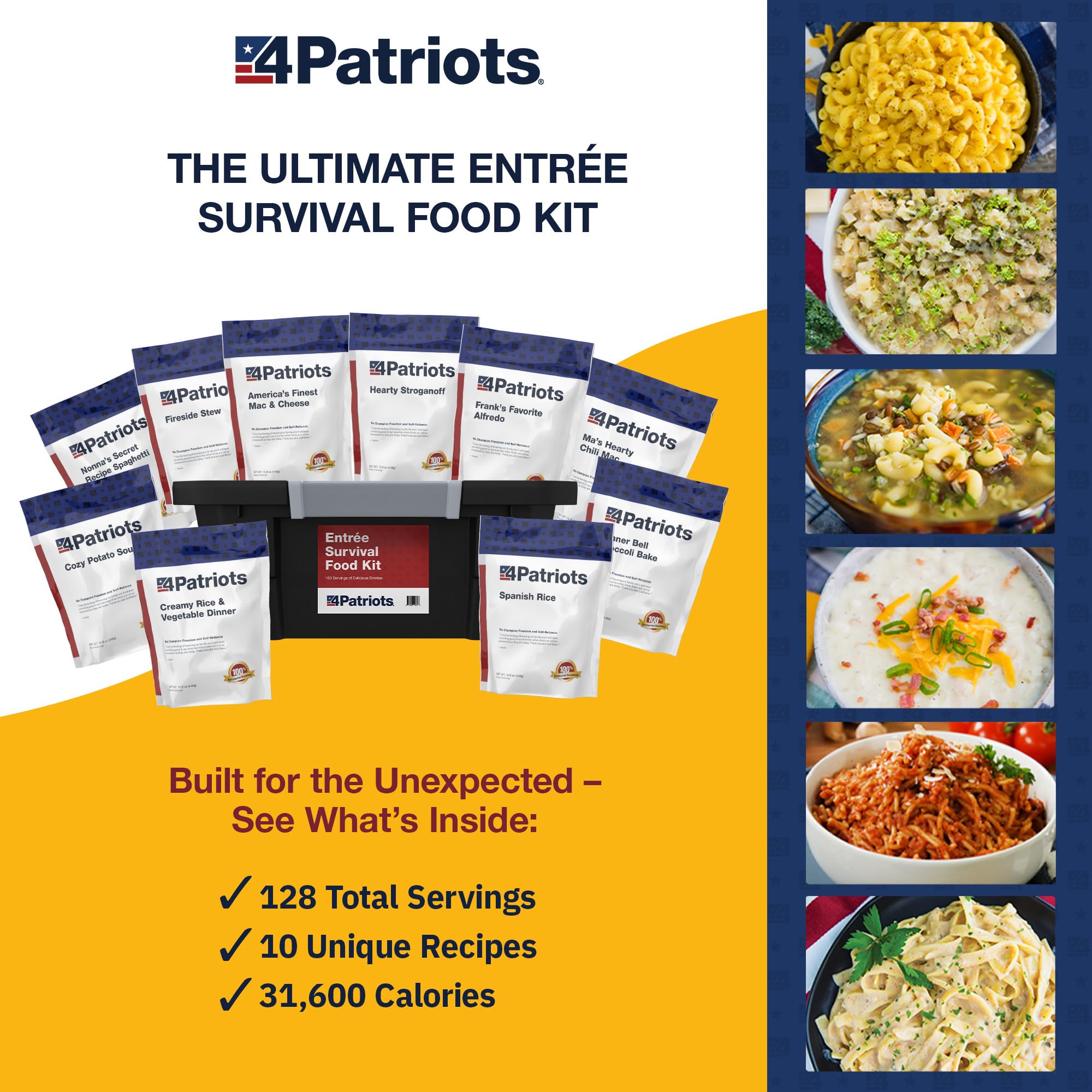 Amazon.com: 4Patriots Emergency Entree Food Kit – 128 Servings